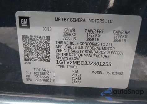 2018 GMC Sierra 1500 Sle z USA, uszkodzony, nr VIN 1GTV2MEC3JZ301255